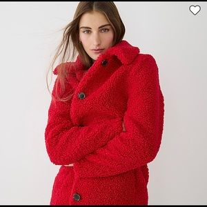 J Crew Lady Day Teddy Coat - Red petite XS brand new with tags